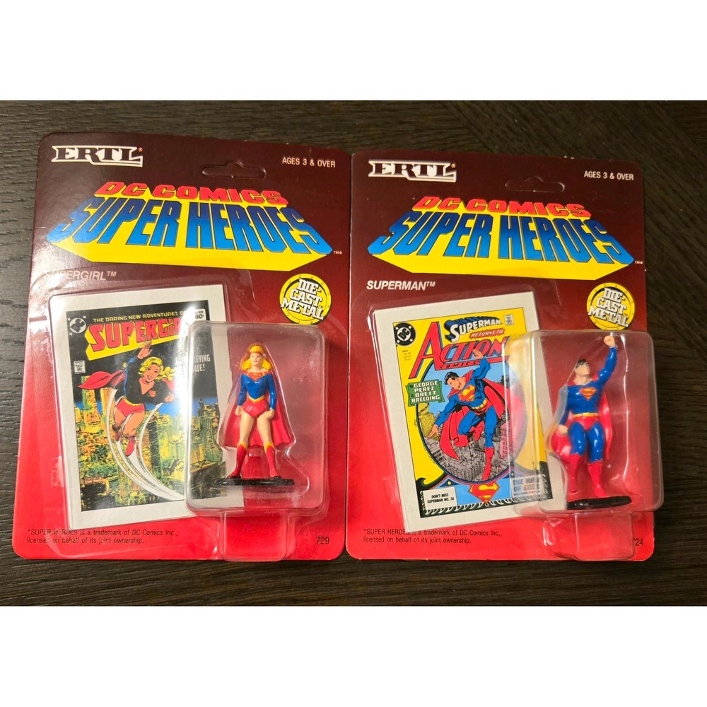 Vte ERTL (90) DC Superman / Supergirl Die Cast Metal Figure and Collectors Card